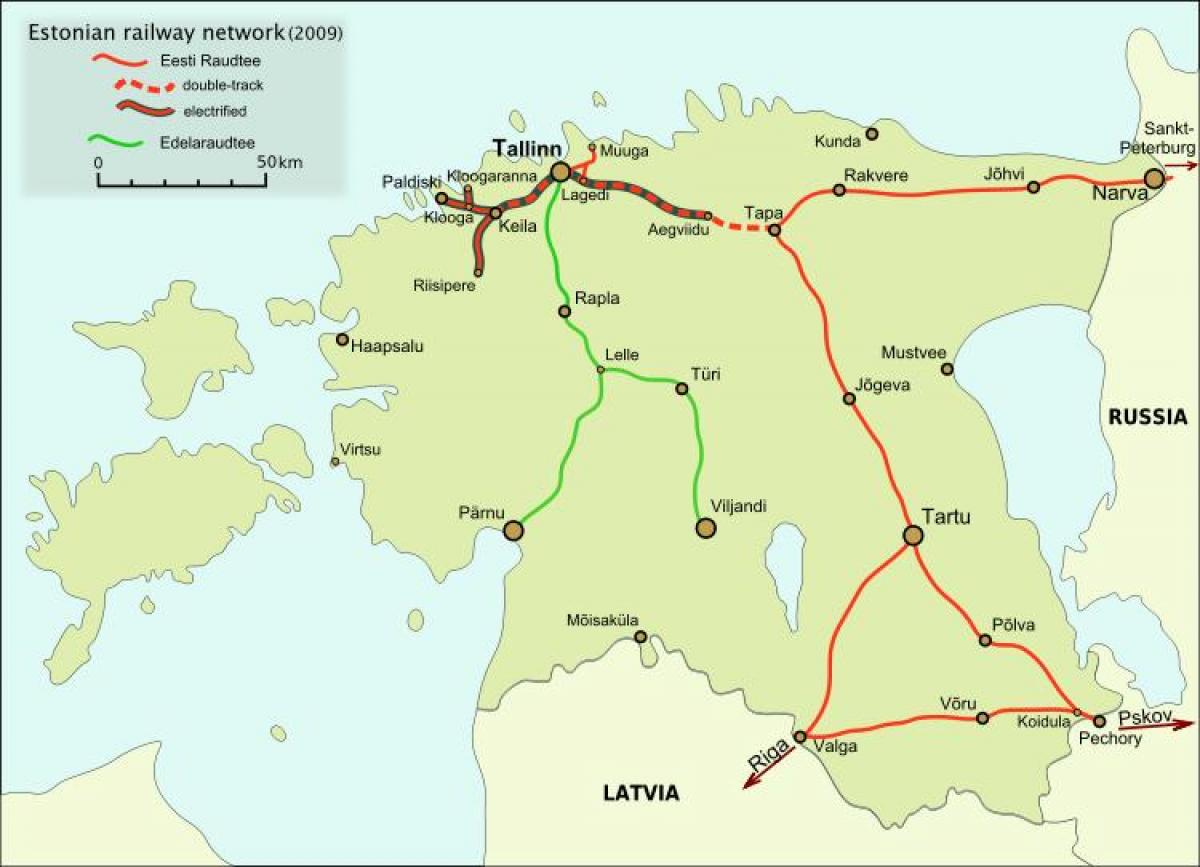 خريطة الإستونية السكك الحديدية